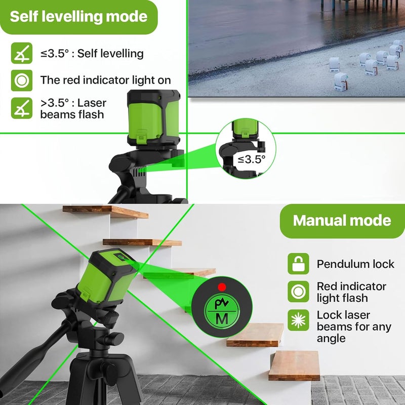 DegLasers Self Leveling Laser Level with Tripod, 100ft Green Cross Line laser lever,Lazer Leveler Tool for Picture Hanging Floor Tile Wall Home Renovation, Indoor Project, Battery Included - Image 4